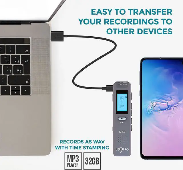 Alt view image 3 of 7 - Digital Voice Recorder dB9PRO 32GB Expandable by 32GB, Portable Rechargeable USB Voice Activated Dictaphone, MP3 Player, Mini Audio Recording Device, Built-in Microphone, Speaker for Lectures (32GB)