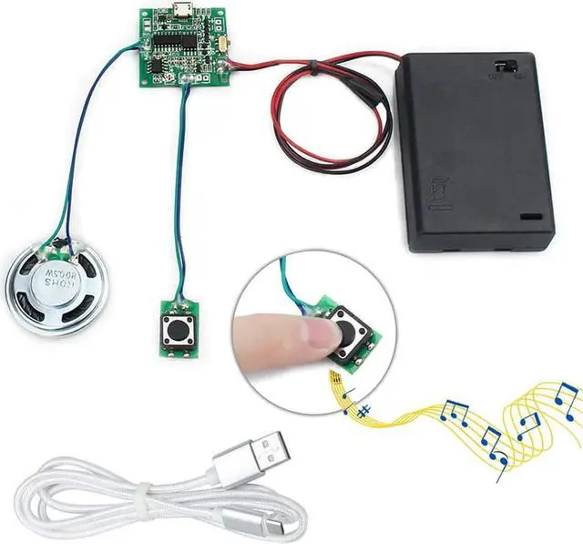 Main image of Sound Module Button Control Music Voice Player Programmable Talk Chip Musical 8MB MP3 WAV USB Downloadable with AA Battery Box + USB Cable for DIY Audio Cards Christmas Creative Gift
