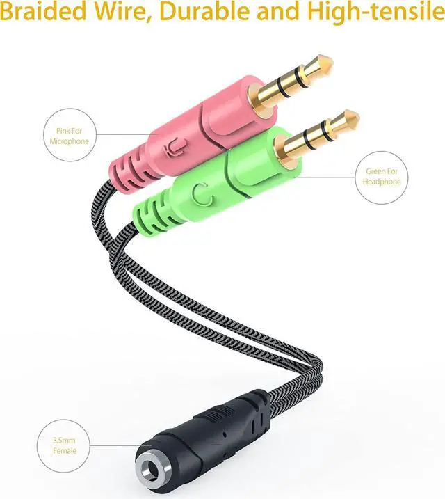 Alt view image 7 of 7 - Pro-trade Headphone Splitter for Computer CTIA 3.5mm TRRS Female to Dual TRS Male Mic Audio Jack Y Headset Splitter Adapter Cable for PC Laptop to Gaming Headset - 8inch/20cm Black