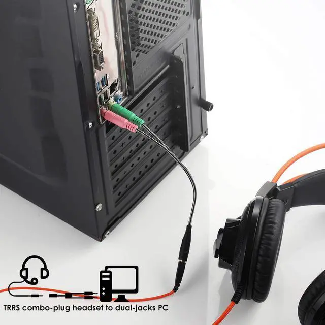 Alt view image 2 of 7 - Pro-trade Headphone Splitter for Computer CTIA 3.5mm TRRS Female to Dual TRS Male Mic Audio Jack Y Headset Splitter Adapter Cable for PC Laptop to Gaming Headset - 8inch/20cm Black