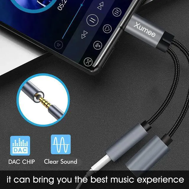 Alt view image 4 of 7 - USB Type C to 3.5mm Headphone and Charger Adapter 2-in-1 USB C to Aux Audio Jack Hi-Res DAC and Fast Charging Dongle Cable Compatible with iPhone 16/15 Pro Max Galaxy S25 S24 Ultra (Grey)