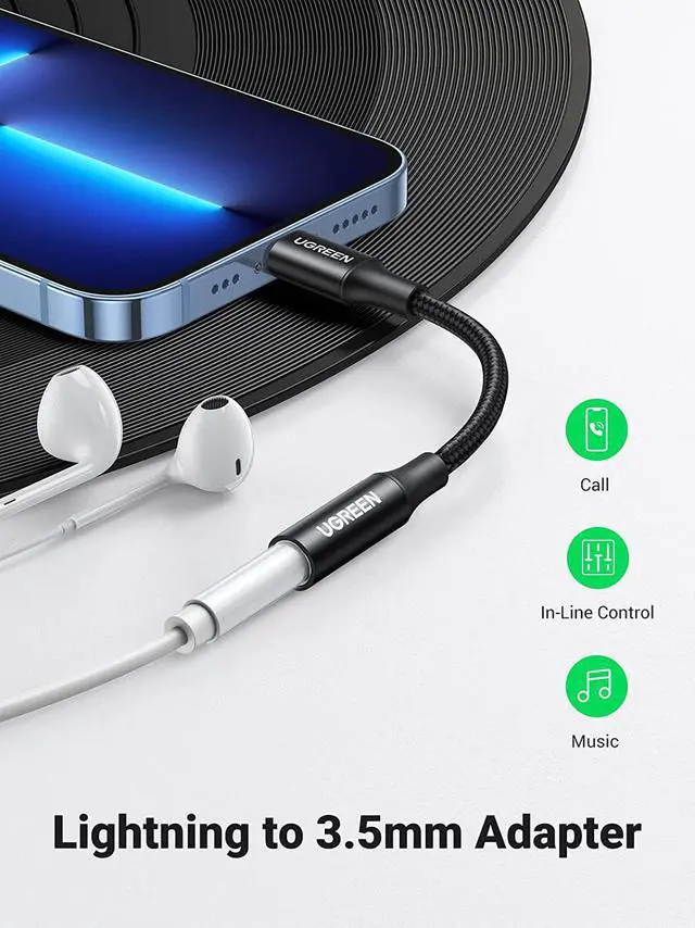 Alt view image 2 of 7 - UGREEN Lightning to 3.5mm Adapter Apple MFi Certified Headphone Adapter for iPhone Lightning to Audio Aux Jack Dongle Converter Compatible with iPhone 13 Mini 12 Pro SE 11 Pro Max X XR XS 8 8P, Black