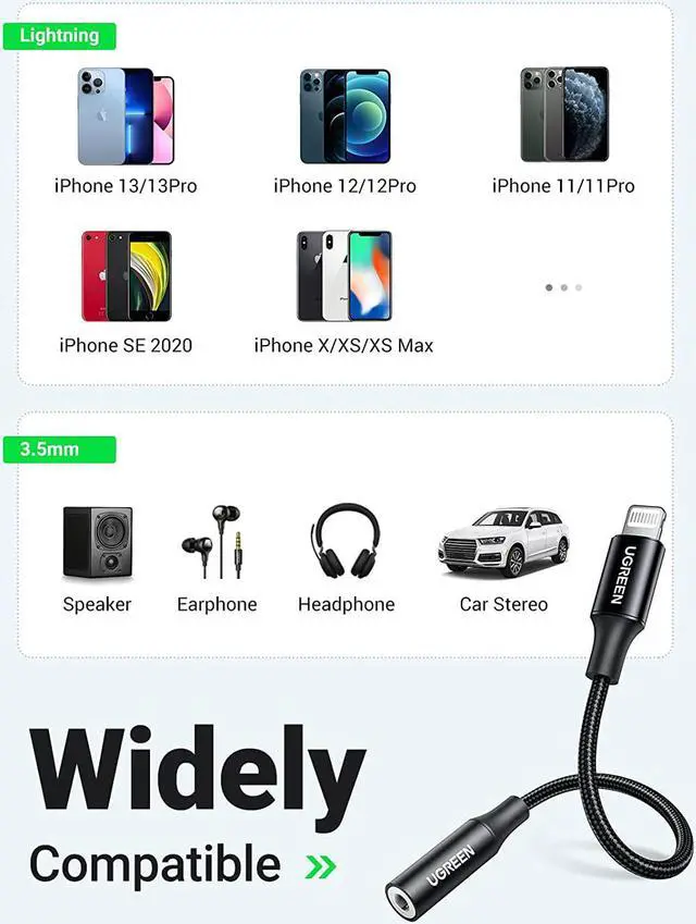 Alt view image 5 of 7 - UGREEN Lightning to 3.5mm Adapter Apple MFi Certified Headphone Adapter for iPhone Lightning to Audio Aux Jack Dongle Converter Compatible with iPhone 13 Mini 12 Pro SE 11 Pro Max X XR XS 8 8P, Black