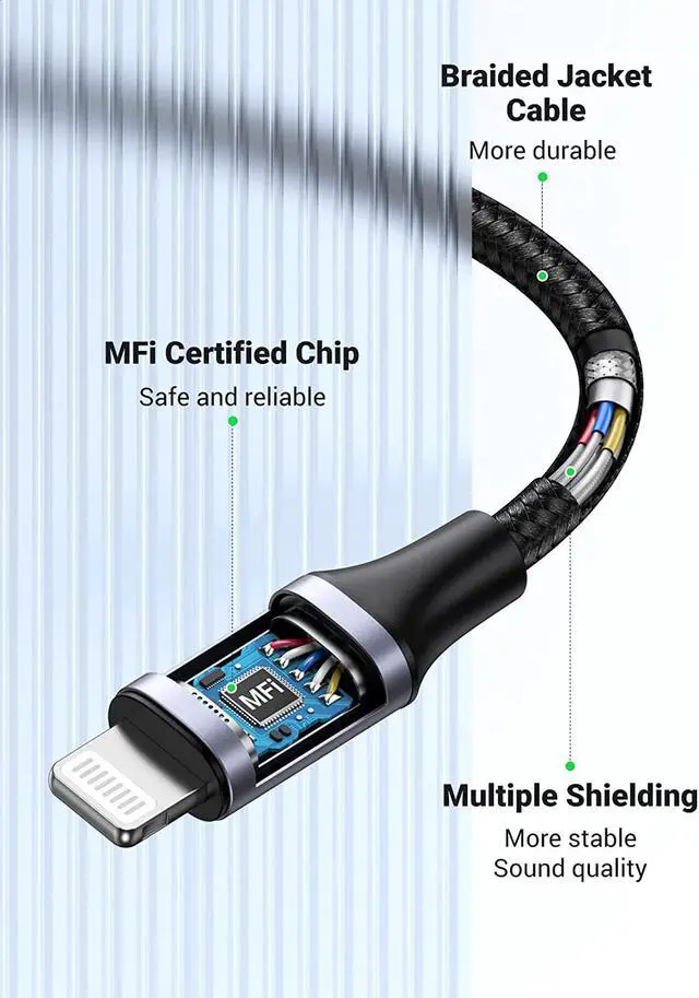 Alt view image 6 of 7 - UGREEN Lightning to 3.5mm Adapter Apple MFi Certified Headphone Adapter for iPhone Lightning to Audio Aux Jack Dongle Converter Compatible with iPhone 13 Mini 12 Pro SE 11 Pro Max X XR XS 8 8P, Grey