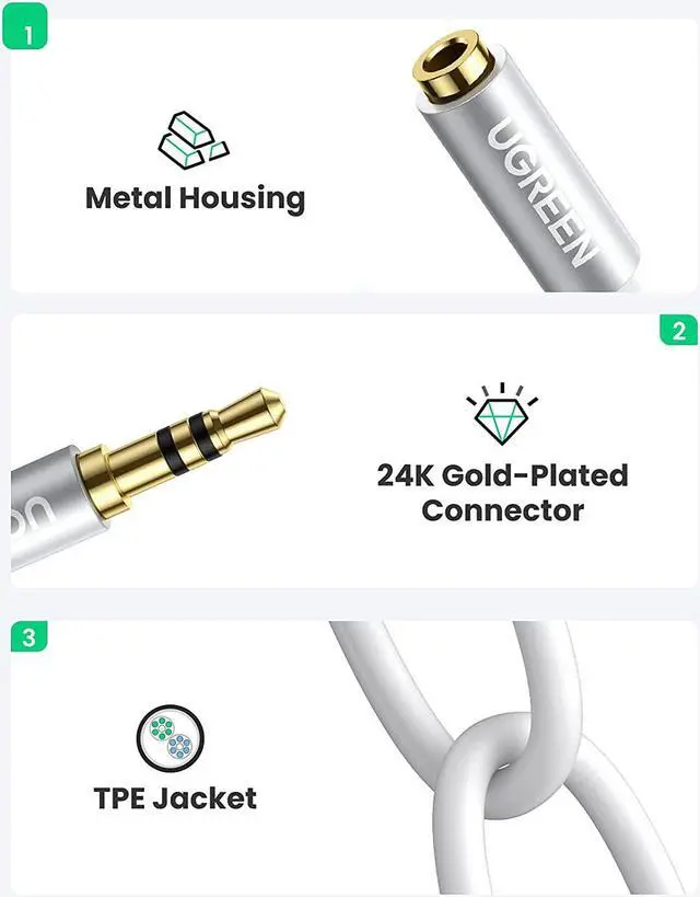 Alt view image 5 of 7 - UGREEN Headphone Splitter 3.5mm Audio Stereo Y Splitter Extension Cable Male to Female Dual Headphone Jack Adapter for Earphone Headset Compatible with iPhone Samsung Tablet Laptop White