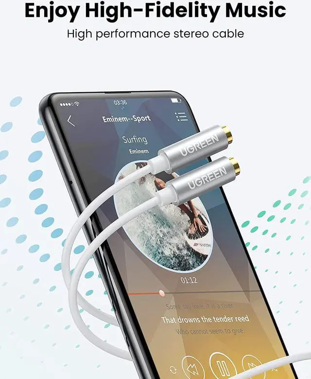 Alt view image 3 of 7 - UGREEN Headphone Splitter 3.5mm Audio Stereo Y Splitter Extension Cable Male to Female Dual Headphone Jack Adapter for Earphone Headset Compatible with iPhone Samsung Tablet Laptop White