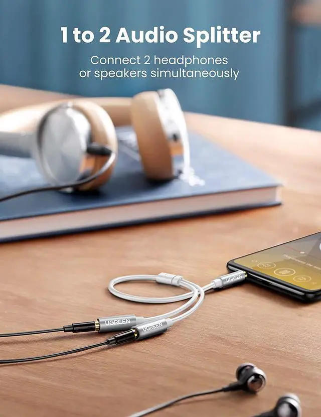 Alt view image 2 of 7 - UGREEN Headphone Splitter 3.5mm Audio Stereo Y Splitter Extension Cable Male to Female Dual Headphone Jack Adapter for Earphone Headset Compatible with iPhone Samsung Tablet Laptop White