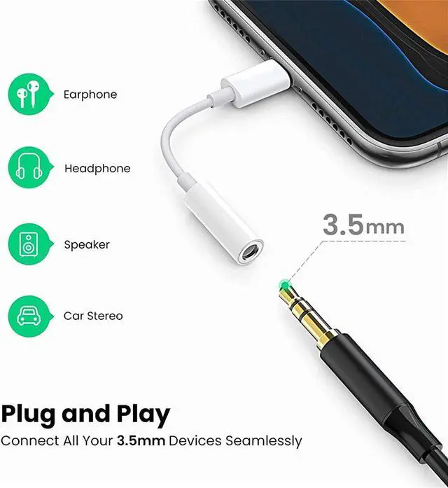 Alt view image 2 of 7 - 2 Pack [ MFi Certified]  Lightning to 3.5 mm Headphone Jack Adapter iPhone Aux Audio Dongle 3.5mm Jack Earphone Cable Converter Compatible for iPhone 14 13 12 11 Pro Max XS XR X 8 7 6 iPad