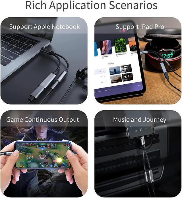 Alt view image 3 of 7 - USB c to 3.5mm Headphone and Charger Adapter 2-in-1 USB C PD 3.0 Charging Port to Aux Audio Jack and Fast Charging Dongle Cable Cord Compatible with  Galaxy S22 S21 S20 Google Pixel 4 3 XL