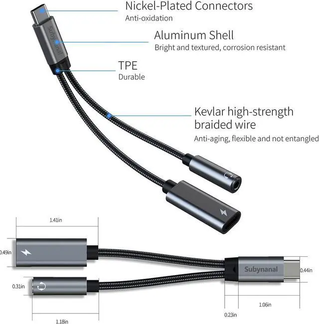 Alt view image 7 of 7 - USB c to 3.5mm Headphone and Charger Adapter 2-in-1 USB C PD 3.0 Charging Port to Aux Audio Jack and Fast Charging Dongle Cable Cord Compatible with  Galaxy S22 S21 S20 Google Pixel 4 3 XL