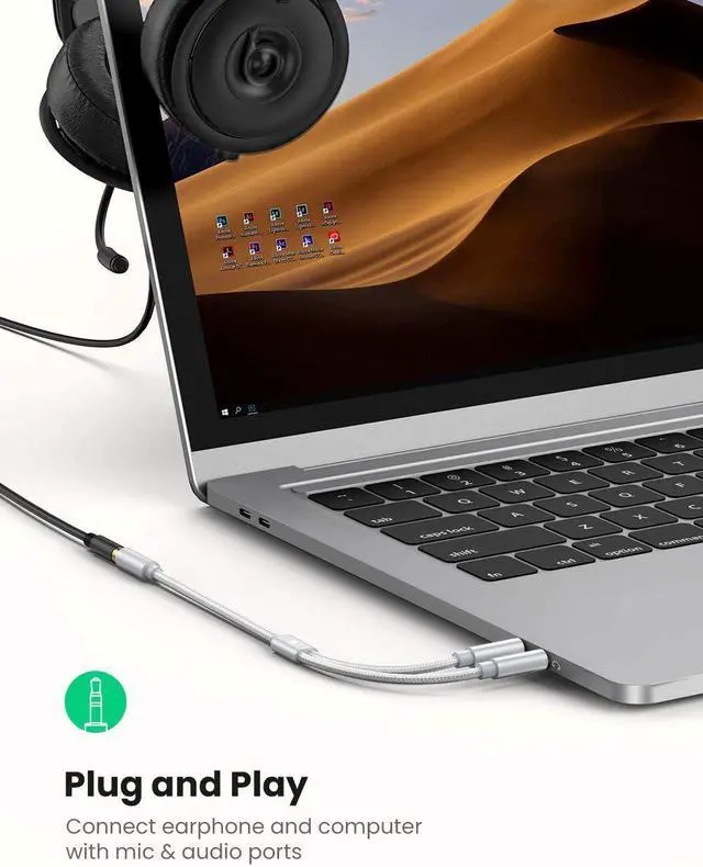 Alt view image 2 of 7 - UGREEN Headphone Splitter for Computer 3.5mm Female to 2 Dual 3.5mm Male Headphone Mic Audio Y Splitter Cable Microphone Stereo Jack Earphones Port Cord Gaming Headset to PC Laptop Adapter White