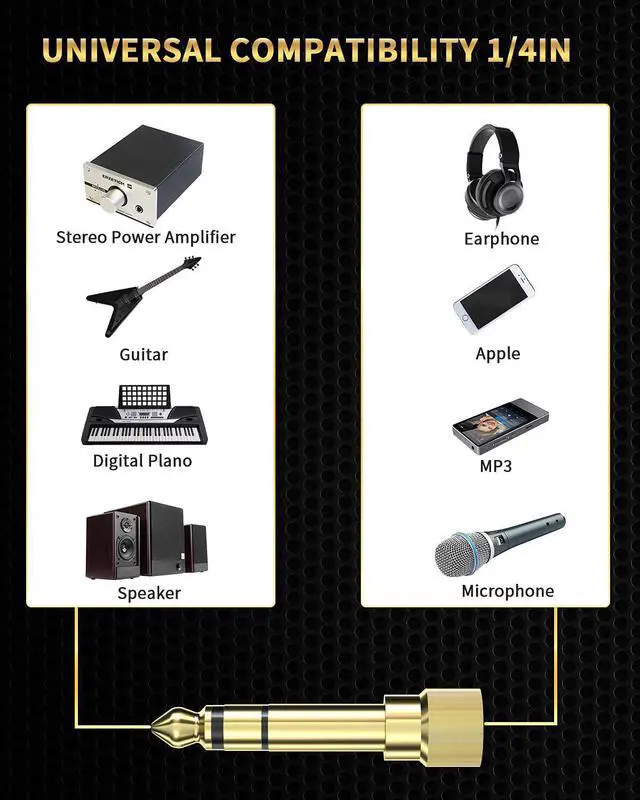 Alt view image 2 of 7 - 6.35mm (1/4 Inch) Male to 3.5mm (1/8 Inch) Female Audio Adapter Gold Plated Stereo Phone Screw-On Adapter for Guitar Headphones Amp 2Pcs