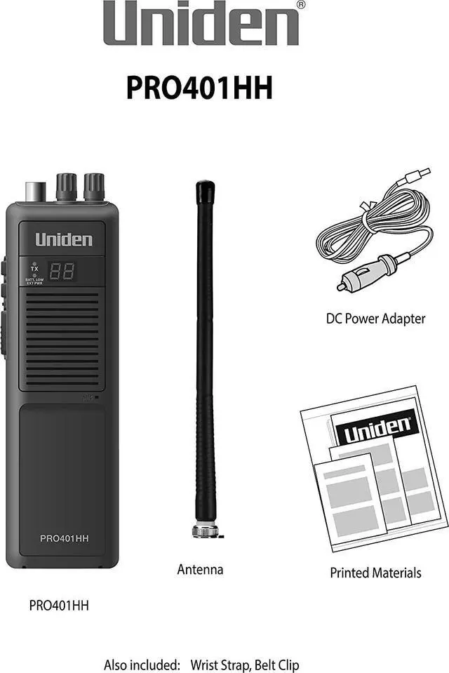 Alt view image 7 of 7 - Uniden PRO401HH Professional Series 40 Channel Handheld CB Radio, 4 Watts Power with Hi/Low Power Switch, Auto noise cancellation, Belt Clip And Strap Included, 2.75in. x 4.33in. x 8.66in.