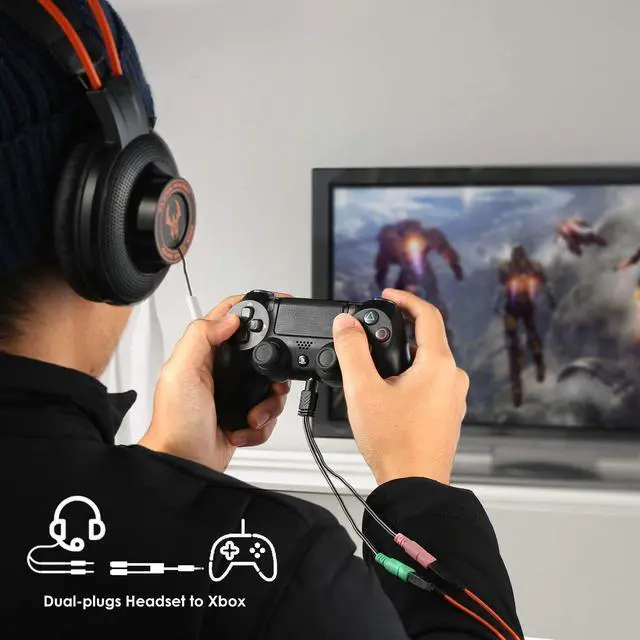 Alt view image 2 of 7 - Headset Adapter 3.3 Feet 3.5mm Mic and Audio Headphone Splitter (TRRS Male to 2 TRS Female) CTIA 4 Pole Stereo Jack Y Cable for Dual-Plug Headset to PS4 Xbox One Phone Laptop PC