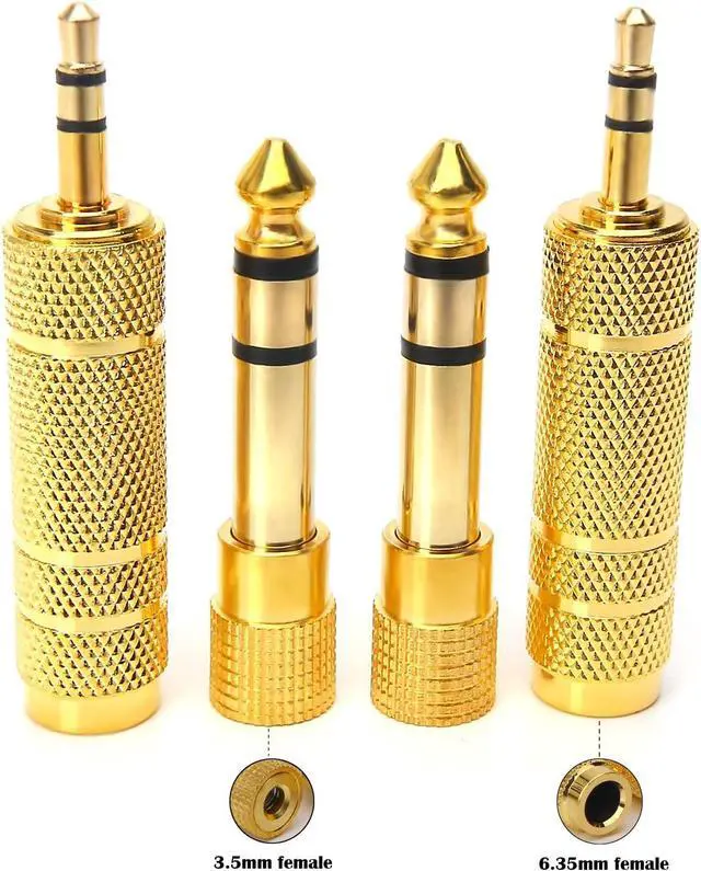 Alt view image 6 of 6 - 3.5mm 1/8 inch TRS Plug to 6.35mm 1/4 inch Jack and 3.5mm Female to 6.35 Male Plug Gold Plated Set Audio Stereo Adapter Converter for Headphone Microphone (4 -Pack)