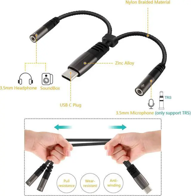 Alt view image 6 of 7 - USB C Microphone Adapter, USB C to 3.5mm Combo 3.5mm Hi Fi Audio & Mic Jack Splitter Compatible with iPad Pro, iPad Air, MacBook, Pixel 7 6 Pro 5 4 XL, Galaxy S23 S22 S21 Ultra Note 20 Ultra