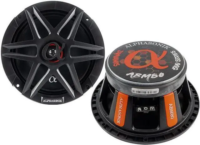 Main image of 1 Pair of ABM80 DYNAMIS Series 8" 800 Watts Max 200 Watts RMS Mid-Range Car Audio Speaker 4-Ohm Cloth Surround, Non Pressed Paper Cone, Ferrite Magnet, and Grille Included