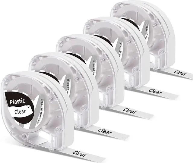 Main image of Label Tape Replacement for Dymo Letratag Refills, Plastic Label Tape Work with Dymo LetraTag LT-100H, LT-100H Plus, Phomemo P12, Phomemo P12-PRO, Label Maker Tape 12mm x 4m 1/2 x 13, Black on Clear