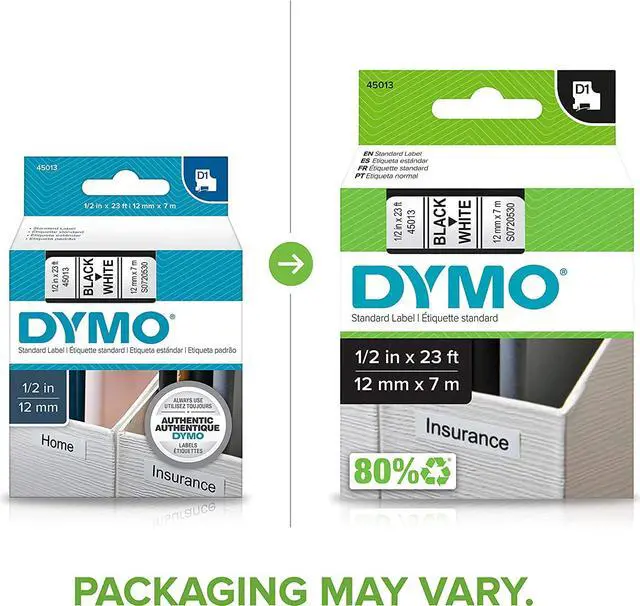 Alt view image 3 of 7 - DYMO Labels for LabelManager and LabelWriter Duo Label Makers Great for Organization Indoor or Outdoor Use 1/2" (12mm) x 23' (7m) Black Print on White Tape Water Resistant Pack of 6