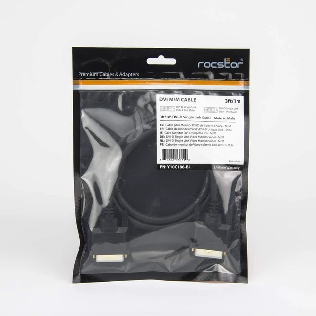 Alt view image 5 of 5 - Rocstor Y10C186-B1 Premium 3 ft. DVI-D Single Link Cable - M/M - DVI Cable for use with Projectors, Video Devices, Monitors - 1m - 1 Pack - Male Digital Video, Black
