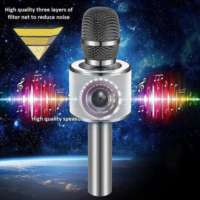 Alt view image 3 of 7 - Wireless Bluetooth  Microphone, 3-in-1 Portable Handheld Mic Speaker for All Smartphones,Gifts for Boys Kids Adults All Age Q37(Space Gray)