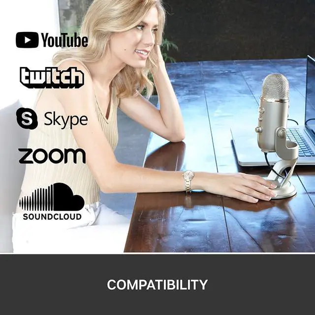 Alt view image 7 of 7 - Blue Microphones Yeti USB Mic for Recording and Streaming on PC/Mac, Blue VOICE effects, 4 Pickup Patterns, Headphone Output and Volume Control, Adjustable Stand, Plug and Play \u2013 Silver