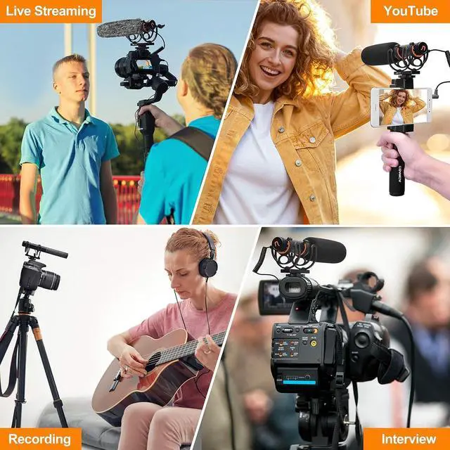 Alt view image 6 of 7 - VM20 Shotgun Microphone, Super-Cardioid Camera Microphone with Rycote Shockmount, Windscreen, Wind Muff, OLED Power Display, Video Microphone for Smartphones, DSLR Cameras, Tablets, Laptops