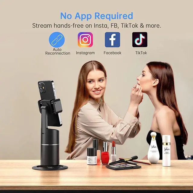 Alt view image 4 of 7 - Auto Face Tracking Phone Holder, No App Required, 360° Rotation Face Body Phone Tracking Tripod Smart Shooting Camera Mount for Live Vlog Streaming Video, Rechargeable Battery-Black