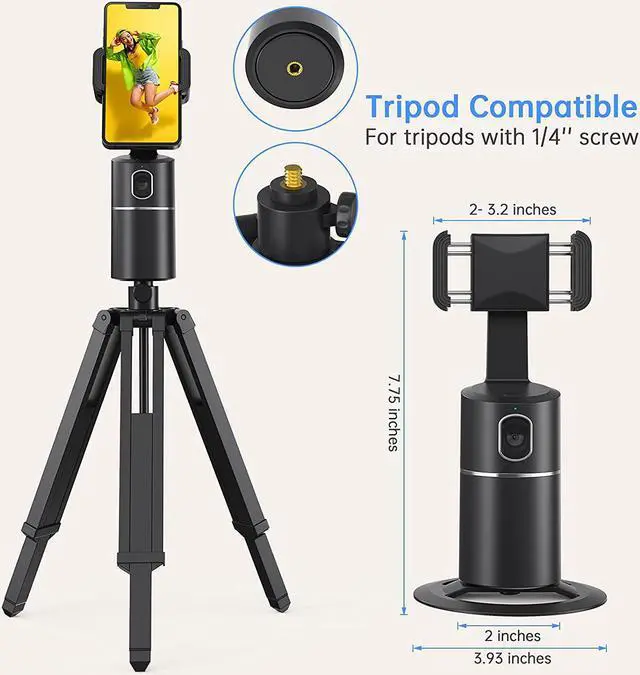 Alt view image 6 of 7 - Auto Face Tracking Phone Holder, No App Required, 360° Rotation Face Body Phone Tracking Tripod Smart Shooting Camera Mount for Live Vlog Streaming Video, Rechargeable Battery-Black
