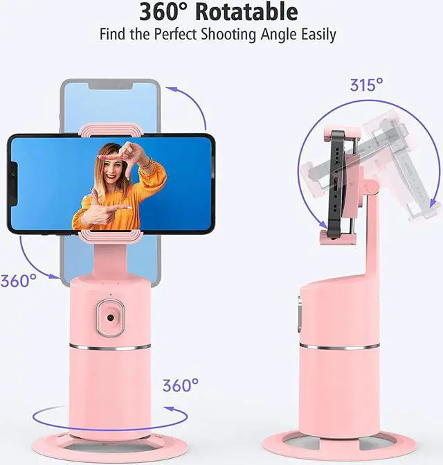 Alt view image 5 of 7 - Auto Face Tracking Phone Holder, No App Required, 360° Rotation Face Body Phone Tracking Tripod Smart Shooting Camera Mount for Live Vlog Streaming Video, Rechargeable Battery-Pink