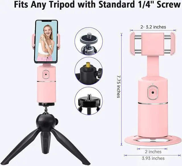 Alt view image 6 of 7 - Auto Face Tracking Phone Holder, No App Required, 360° Rotation Face Body Phone Tracking Tripod Smart Shooting Camera Mount for Live Vlog Streaming Video, Rechargeable Battery-Pink