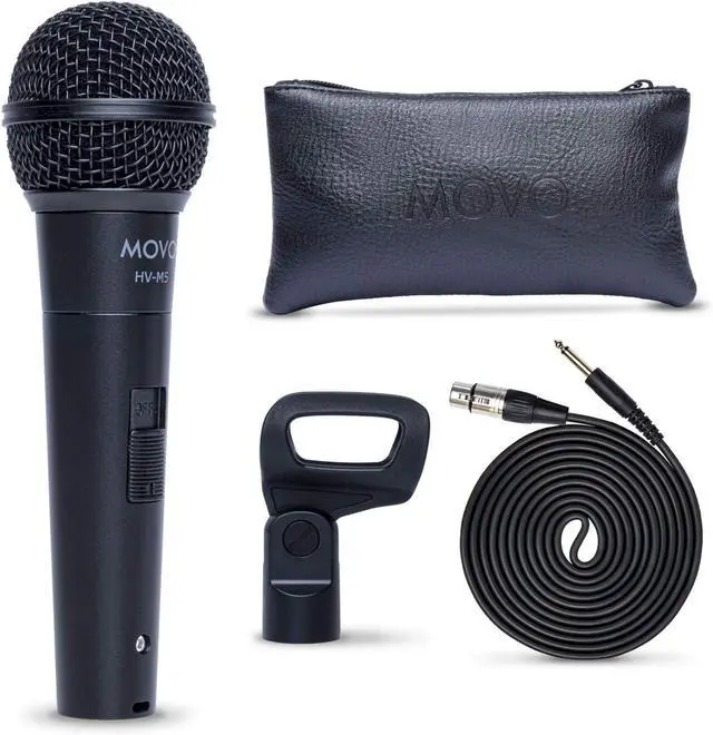 Main image of Movo HV-M5 Dynamic Cardioid Vocal Microphone with Internal Shockmount and Windscreen - XLR Compatible Dynamic Mic with 6.35mm Adapter - Professional Microphone for Singing and Recording