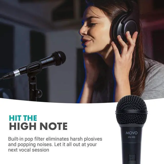 Alt view image 2 of 7 - Movo HV-M5 Dynamic Cardioid Vocal Microphone with Internal Shockmount and Windscreen - XLR Compatible Dynamic Mic with 6.35mm Adapter - Professional Microphone for Singing and Recording