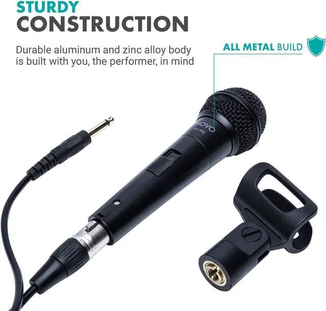 Alt view image 7 of 7 - Movo HV-M5 Dynamic Cardioid Vocal Microphone with Internal Shockmount and Windscreen - XLR Compatible Dynamic Mic with 6.35mm Adapter - Professional Microphone for Singing and Recording