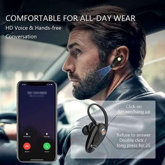 Alt view image 2 of 7 - Bluetooth Headset V5.0 Ultralight Wireless Headphone Cell Phone Earpiece with Mic Headsetcase Volume Control Handsfree Earbud Compatible with Android/iPhone/Smartphones/Laptop