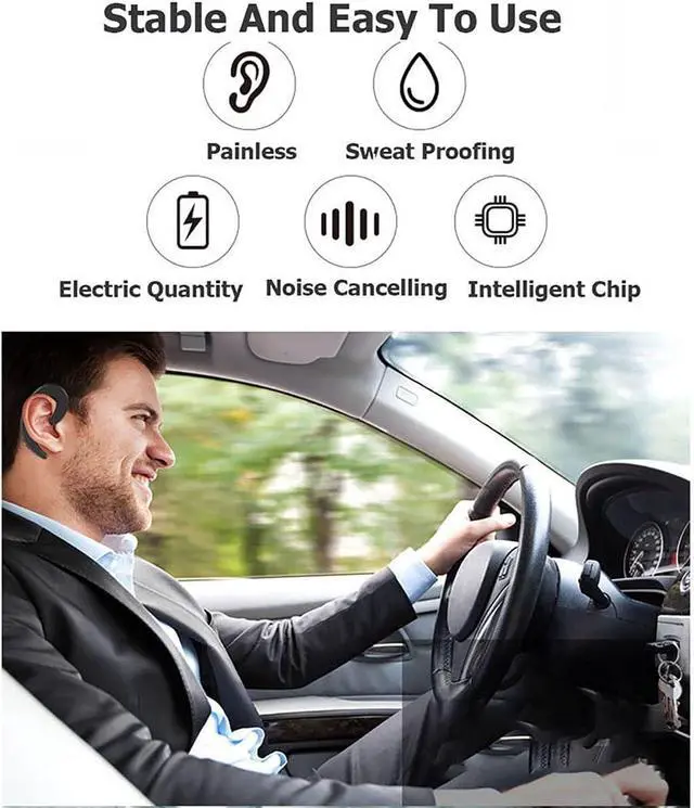 Alt view image 4 of 7 - IKXO Ear Hook Bluetooth Headphones Wireless - Lightweight Single Ear Painless Noise Cancelling Earphones Waterproof with Ear Plug Charging Case 150H