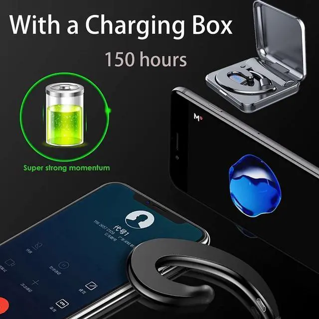 Alt view image 7 of 7 - IKXO Ear Hook Bluetooth Headphones Wireless - Lightweight Single Ear Painless Noise Cancelling Earphones Waterproof with Ear Plug Charging Case 150H