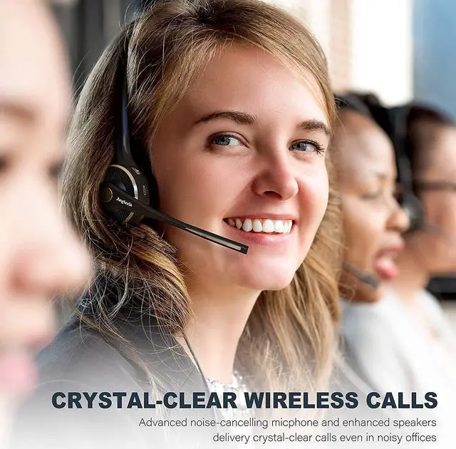 Alt view image 4 of 7 - Trucker Bluetooth Headset with Microphone Wireless Cell Phone Headset with Noise Canceling Mic Charging Base Mute Function for Home Office Call Center Skype