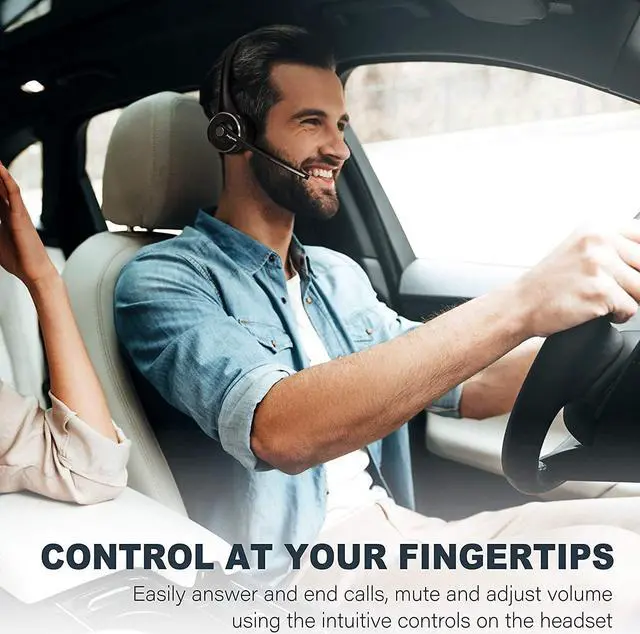 Alt view image 7 of 7 - Trucker Bluetooth Headset with Microphone Wireless Cell Phone Headset with Noise Canceling Mic Charging Base Mute Function for Home Office Call Center Skype