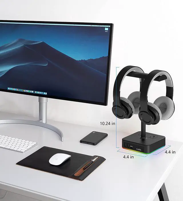 Alt view image 7 of 7 - KAFRI RGB Dual Headphone Stand with USB C Charger Desk Gaming Double Headset Holder Hanger Rack with 3 USB Charging Port and 2 Outlet - Suitable for Gamer Desktop Table Game Earphone Accessories Gift
