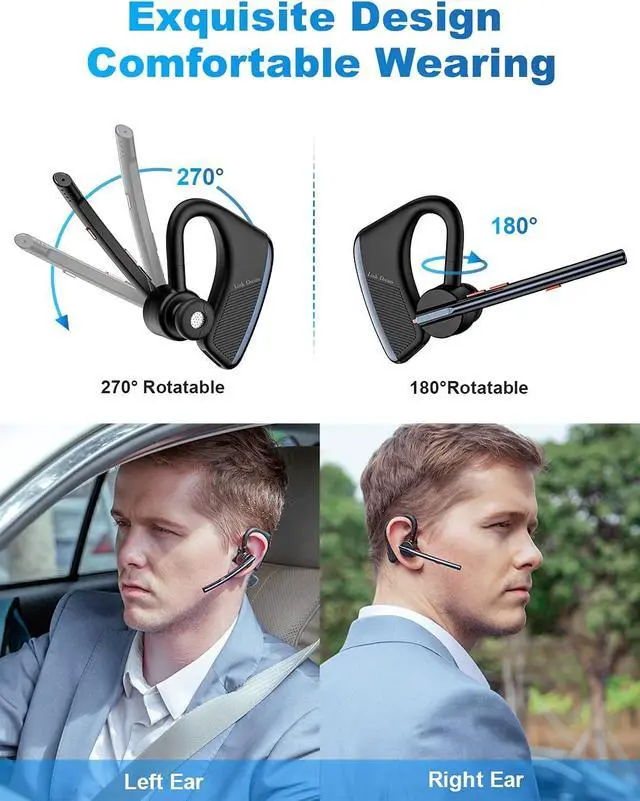 Alt view image 4 of 7 - Bluetooth Earpiece for Cell Phone Hands Free Noise Cancelling Bluetooth Earpiece Headset Wireless 24 Hrs Talking 1440 Hrs Standby time for iPhone Android Trucker Driver