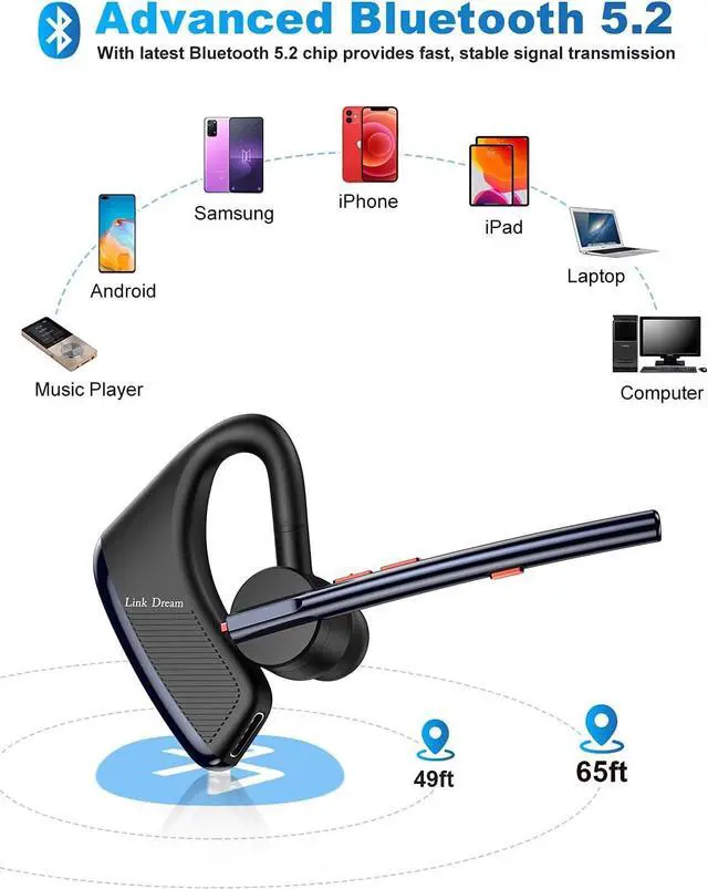 Alt view image 5 of 7 - Bluetooth Earpiece for Cell Phone Hands Free Noise Cancelling Bluetooth Earpiece Headset Wireless 24 Hrs Talking 1440 Hrs Standby time for iPhone Android Trucker Driver