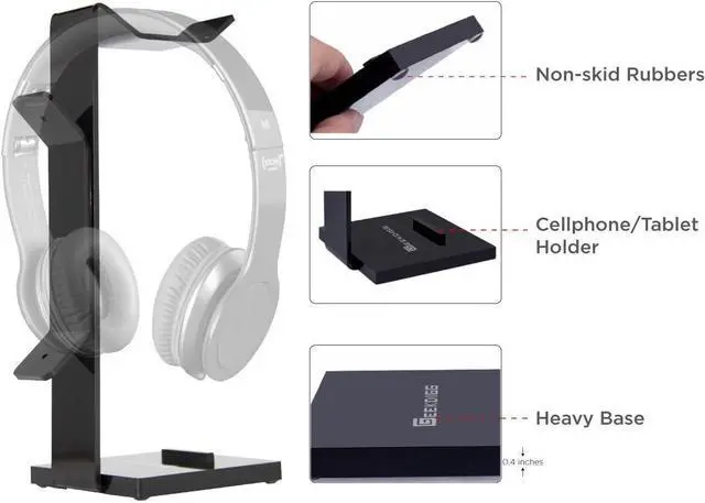 Alt view image 4 of 7 - GeekDigg Headphone Stand Gaming Headset Holder for Desk Cable Organizer & Cellphone Stand for All Headphones Size Headphone Holder Set Gaming PC Accessories Gaming Station  Black