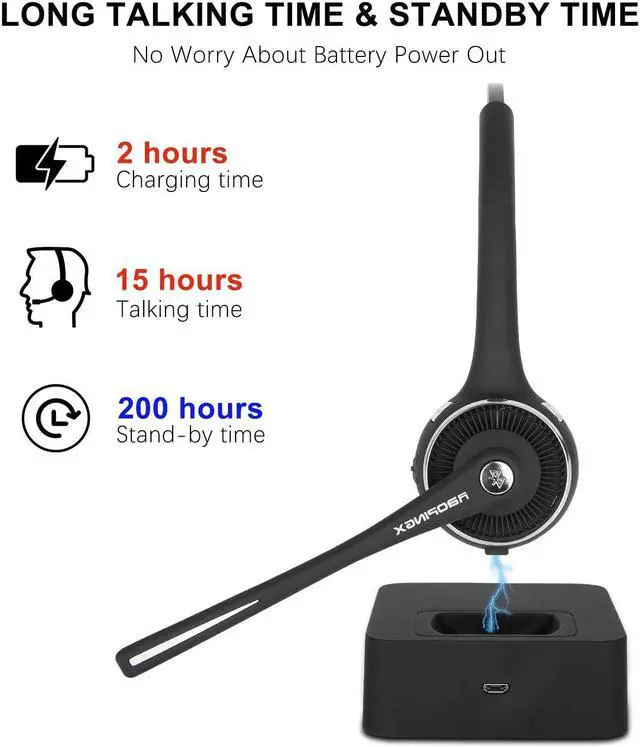 Alt view image 3 of 7 - Trucker Bluetooth Headset Wireless Headset with Microphone Over The Head Headset with Noise Cancelling Sound On Ear Car Earphones Office Earpiece for Cell Phone Skype Call Center Bluetooth V5.0