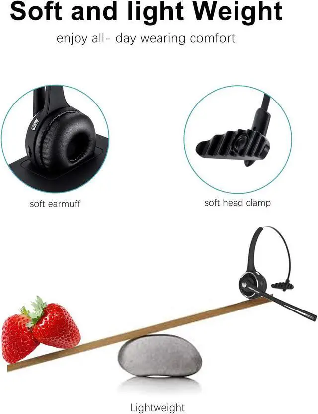 Alt view image 5 of 7 - Trucker Bluetooth Headset Wireless Headset with Microphone Over The Head Headset with Noise Cancelling Sound On Ear Car Earphones Office Earpiece for Cell Phone Skype Call Center Bluetooth V5.0