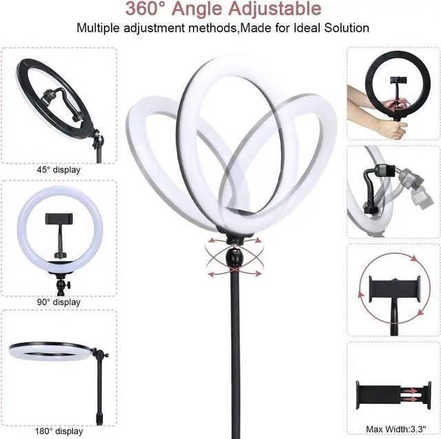 Alt view image 2 of 6 - 10" Desktop Selfie Ring Light with Stand and Phone Holder for iPhone Android, 3 Light Modes Dimmable LED Ringlight for YouTube/Video Shooting/Streaming/Makeup with Remote Shutter Black