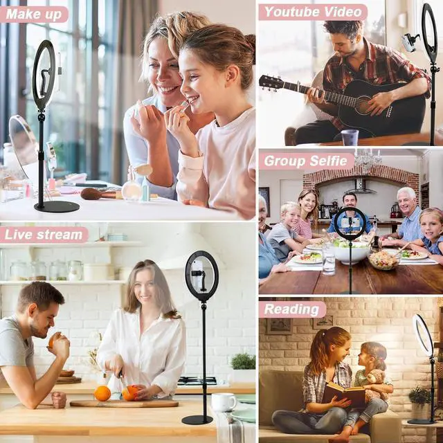 Alt view image 5 of 6 - 10" Desktop Selfie Ring Light with Stand and Phone Holder for iPhone Android, 3 Light Modes Dimmable LED Ringlight for YouTube/Video Shooting/Streaming/Makeup with Remote Shutter Black