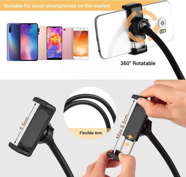 Alt view image 2 of 7 - Clip-On LED Ring Light 3 Lighting Modes USB Fill-in Lamp Dual Lights Dimmable Flexible Arms Design with Phone Holder for Live Video Chatting Selfie
