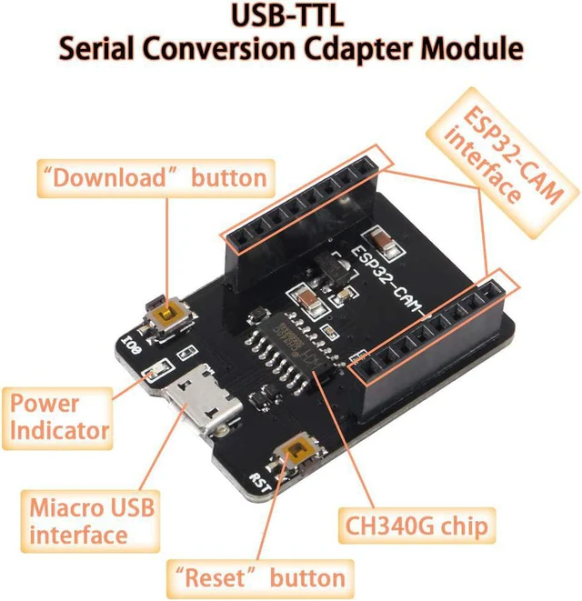 Alt view image 3 of 7 - 5-Pack ESP32-CAM-MB Development Board with OV2640 Camera, WiFi & Bluetooth, Micro USB