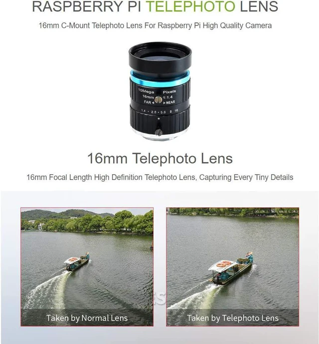 Alt view image 3 of 7 - Waveshare Industrial Telephoto Lens 16mm Focal Length Compatible with Raspberry Pi Camera